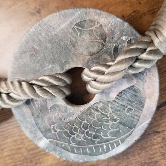 Sage Green with hand carved koi fish stone belt buckle and soft spiral belt rope - Picture 4 of 8